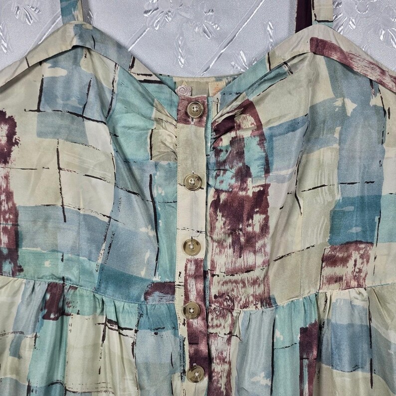 Maeve Anthropologie 100% Silk Button Front Mini Dress Woman 2 Abstract Print Y2K image 5