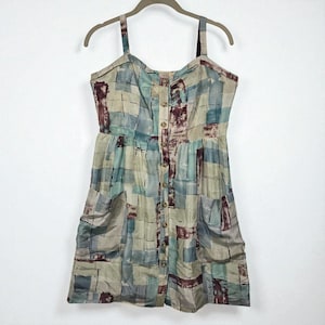 Maeve Anthropologie 100% Silk Button Front Mini Dress Woman 2 Abstract Print Y2K image 1