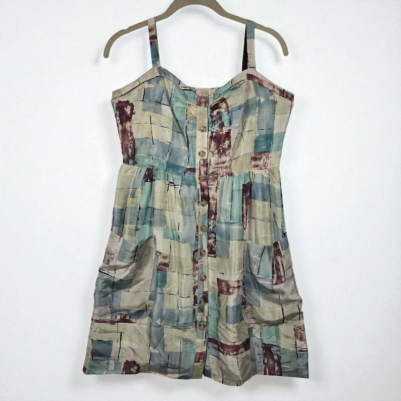 Maeve Anthropologie 100% Silk Button Front Mini Dress Woman 2 Abstract Print Y2K image 1
