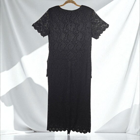 black lace dress size 14 Vintage Helene Blake Evening Black Lace Dress Women's Size 14 Short Sleeve  Lined