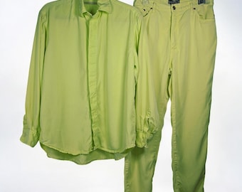 VTG Votre Nom Shirt and Pants Set Women Small Lime Green Tencel Lyocell France
