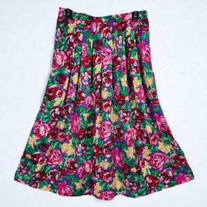 Vintage Worthington Floral Midi Skirt Woman 10 Purple Red Pink Pleated Cottage