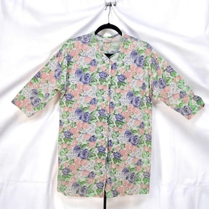 VTG 80s Etage by Brandywine Blouse Woman Medium Button Down Floral 3/4 Sleeve