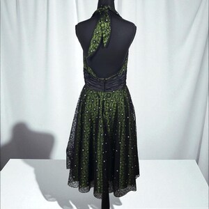 Vintage Adrianna Papell Boutique Green Black Lace Halter Dress Size 8 Whimsygoth image 2