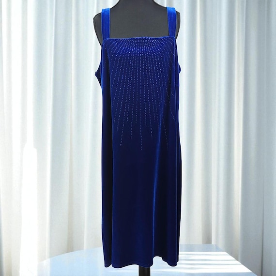 Options by Delta Burke Velvet Dress Woman 18 Blue Rhinestone Detail Vintage  Y2K - Etsy