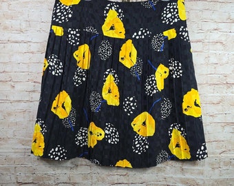 Gonna da donna vintage fatta a mano NO TAGS Nero Giallo Floreale Pieghettato 42 "Lx27" L Boho