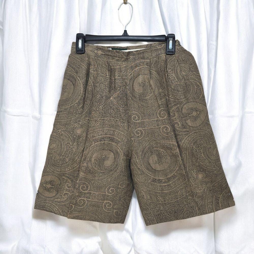 Vintage 90s Kavanaugh Clothing Shorts Woman Size 8 Brown Aztec Print 100% Linen