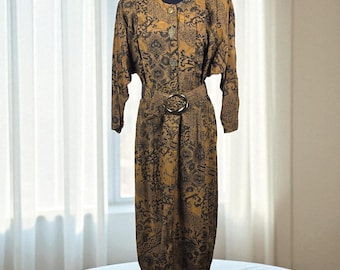 Positive Influence Vintage Paisley Midi Dress Woman Medium Button Front Belted