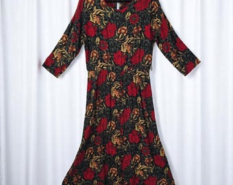 Vintage J.B. Wright LTD Dress Woman Size 10 Floral Print Long Sleeve Midi Retro