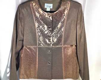 Vintage D.J. Summers Blazer Jacket Women Size 16 Bronze Metallic Floral Brocade
