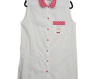 VTG Coton Dor Womens White Maid Top Medium Sleeveless Button Down Embroidery
