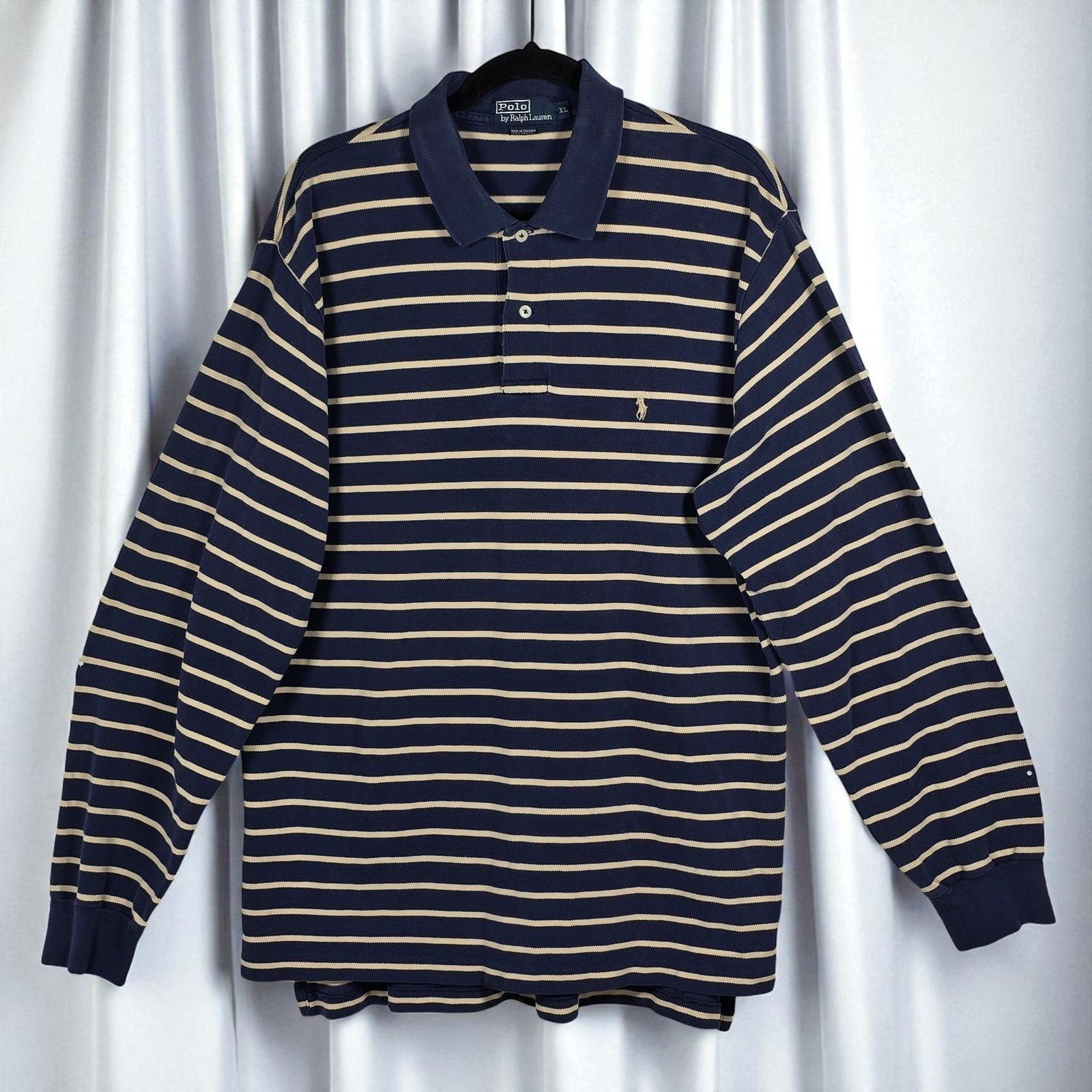 Polo Ralph Lauren Striped Long Sleeve Polo Shirt Men XL Vintage 