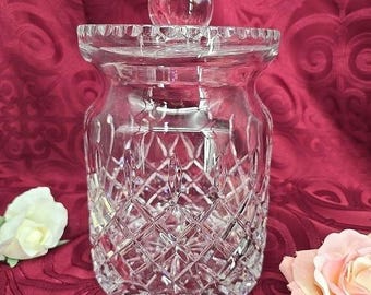 Vintage Lead Crystal Biscuit Barrel Apothecary Jar Diamond Cut Glass with Lid