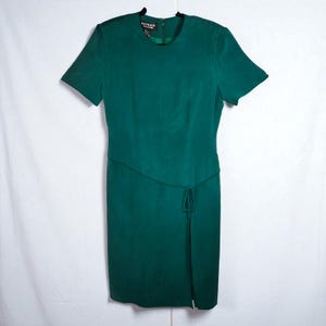 Vintage Patrick Collection Silk Dress Woman 12 Emerald Green Tie Waist, Lined