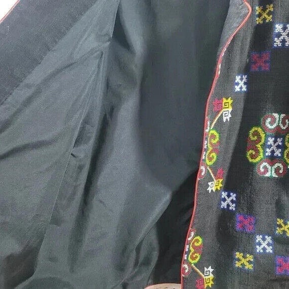 Black 80s Embroidered Woman Linen Blazer Size MED… - image 2