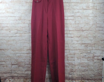 Vintage Womans Slacks Size 16 Red Straight Leg 31 Waist 28 Inseam High Rise