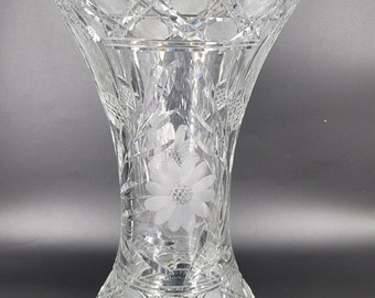 Vintage American Brilliant Led Chrystal Etched Flower Corset Shaped Vase 13 1/2"