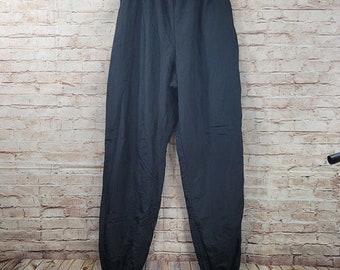 Vintage Womans Truck Pants Large Black Lined Pull On Zip up Leg Elastic Band Hem