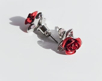 Boucles d'oreilles roses rouges en argent sterling 925 pour une touche d'élégance avec des boucles d'oreilles roses mignonnes en argent sterling 925 - Éblouissantes