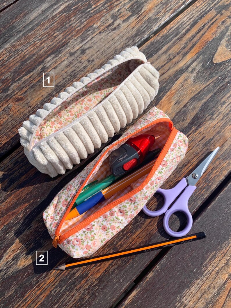 White - Handmade Cotton Quilted Pencil Pouch 08