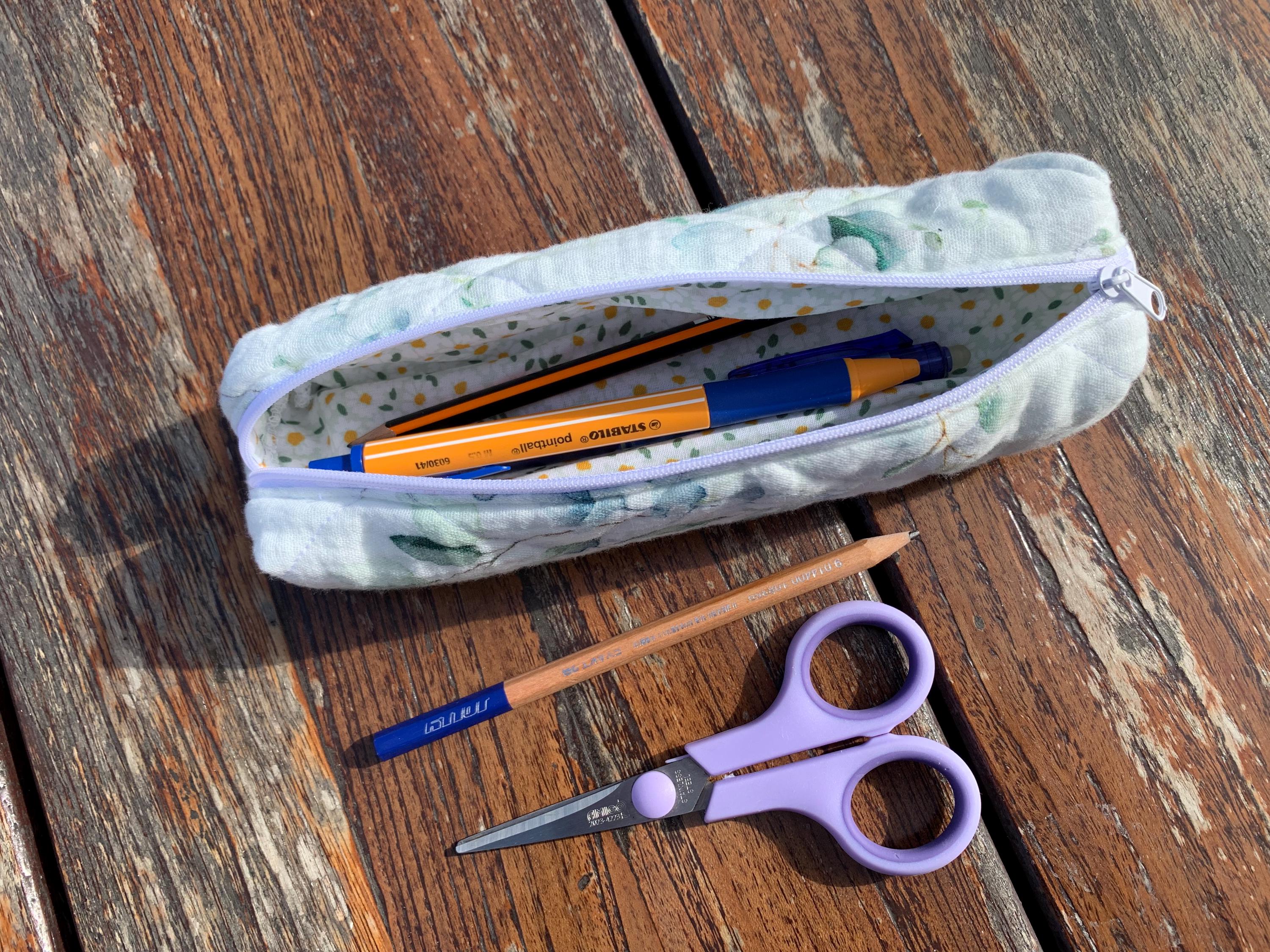 White - Handmade Cotton Quilted Pencil Pouch 16