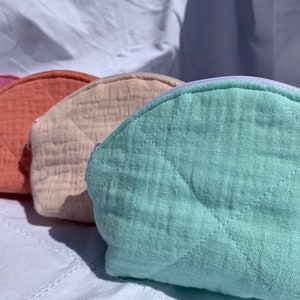 Monedero de algodón acolchado hecho a mano - Mini neceser - Monedero - Verde azulado, naranja ladrillo rojo, ciruela, morado, rosa suave, rosa, crema