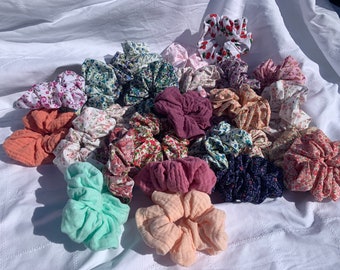 Katoenen scrunchies met bloemen – Zachte, kreukvrije haarelastiekjes, boho-accessoires