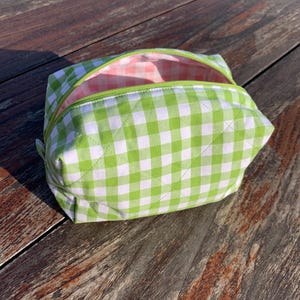 Bolsa de maquiagem com forro xadrez verde e xadrez vichy rosa claro - bolsa grande para ferramentas de cabelo - bolsa de higiene - porta-dinheiro e estojo combinando