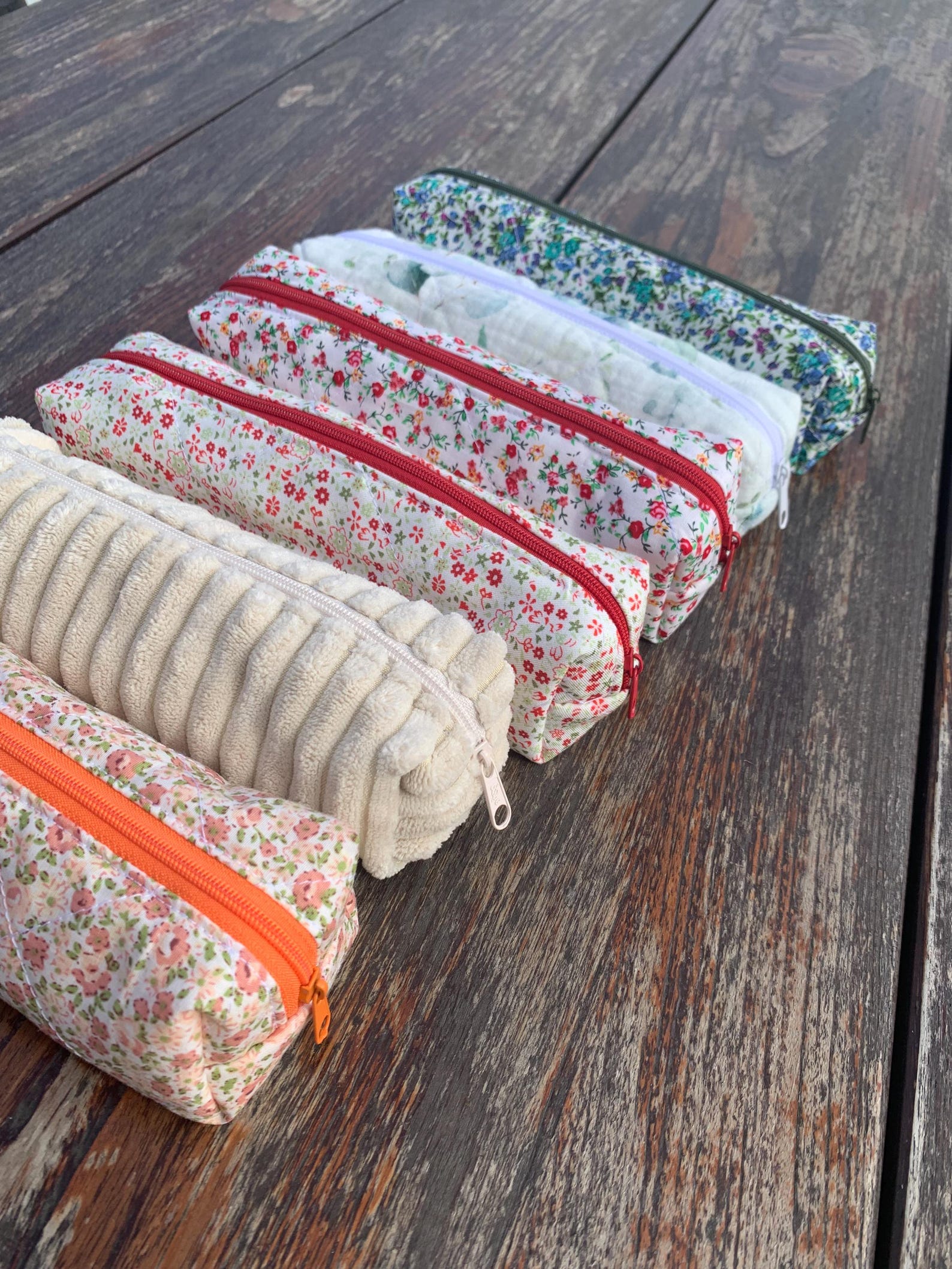 Green - Handmade Cotton Quilted Pencil Pouch 25