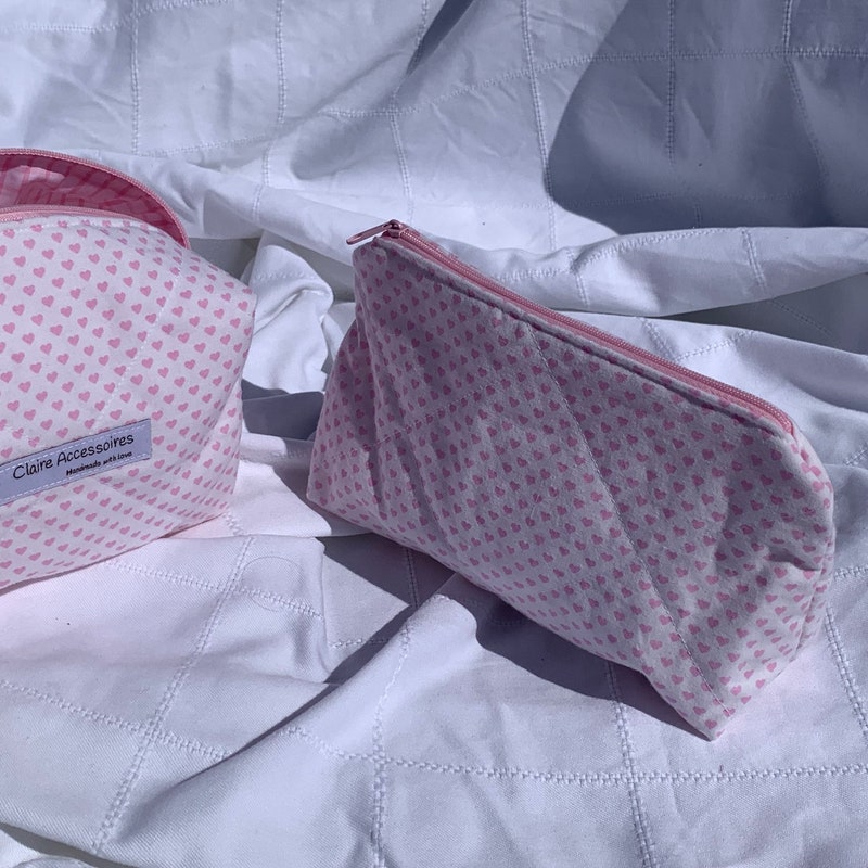 Hearts Large Makeup Bag in Pink main image 1