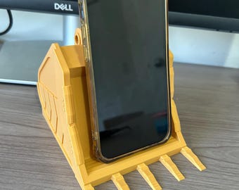 3D printed excavator bucket phone stand