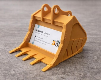 El tarjetero original con forma de cucharón de excavadora impreso en 3D
