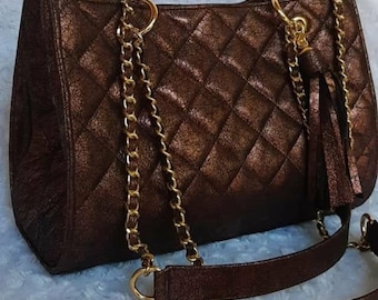 Bolso de mano acolchado, bolso bandolera, bolso de hombro acolchado, bolso elegante, bolso elegante, bolso de moda eterna, bolso de cuero, bolso shopper bolso de bronce