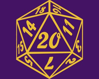 Dado de 20 lados com padrão repetitivo "Chance". Tema de dragões e masmorras. Ideal para jogos de dados. Moldes para tecido ou papel!