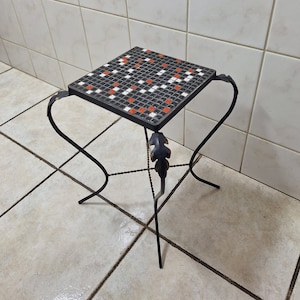 Small vintage mosaic and wrought iron table
