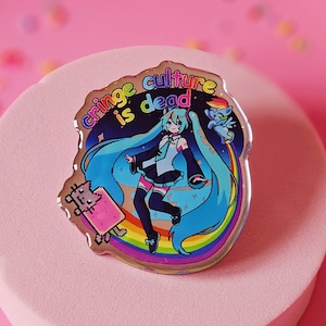 Cringe culture is dead Miku Nyan cat rainbow dash mirror acrylic pin with epoxy finish