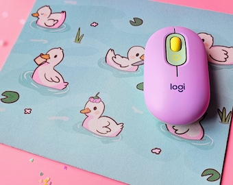 Kawaii ducks in a pond Mouse pad  | Cute cottagecore home office | Desk accessories for work or gaming