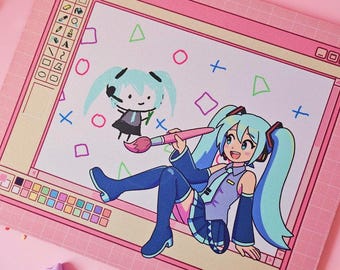 Alfombrilla de ratón Miku MSPaint / Accesorios de escritorio para trabajar o jugar