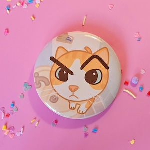 Eyeborw Cat Meme Badge | Funny Orange Tabby Button | Cartoon Cat Pin | Grumpy Kitty Gift | Internet Meme Accessory