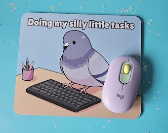 Doing my silly little tasks pigeon mousepad | Desk accessories for work or gaming