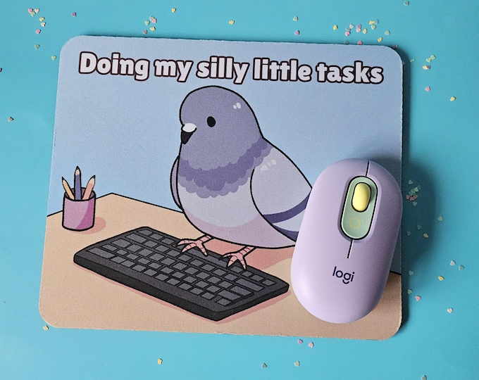 Doing my silly little tasks pigeon mousepad | Desk accessories for work or gaming