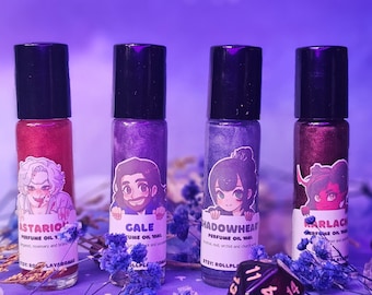 Baldurs Gate 3 inspired perfume oils. Astarion, Gale, Shadowheart and Karlach fragrances