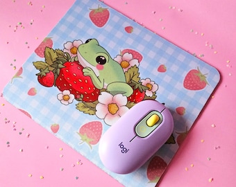 Kawaii Frog Mouse Pad | Strawberry Cottagecore Desk Decor