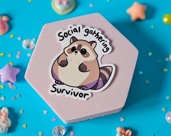 Social gathering survivor racoon glossy waterproof vinyl sticker