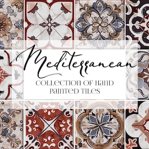 Mediterranean and Portuguese azulejos, Traditional Ceramic Portuguese Tiles, Mosaic Seamless Pattern, Watercolor Geometric Patterns, Clipart