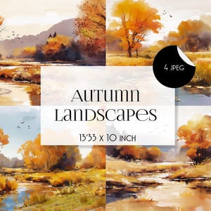 Watercolor Autumn Landscapes Clipart Watercolor Landscapes, Scrapbooking, Autumn Clipart, Autumn Scenes,Jpeg Digital Background JPEG Clipart