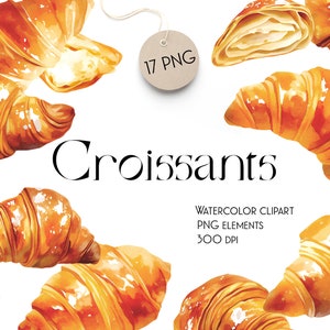 Watercolor Croissant ClipArt, Croissant PNG, Watercolor Croissant illustration, Breakfast PNG, Food ClipArt, Dessert PNG, Brunch