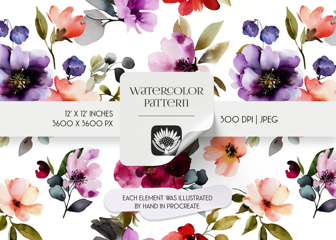 Watercolor Floral Pattern: Seamless Spring Flower Design (JPEG Digital ...