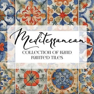 Mediterranean and Portuguese azulejos, Traditional Ceramic Portuguese Tiles, Mosaic Seamless Pattern, Watercolor Geometric Patterns, Clipart