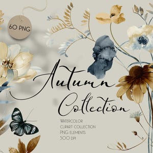 Aquarell Herbst Clipart trockene Kräuter Blumen Herbstblätter Hochzeit einladen Elemente Png-Karte Illustration Florals Sublimation PNG Clipart-Set